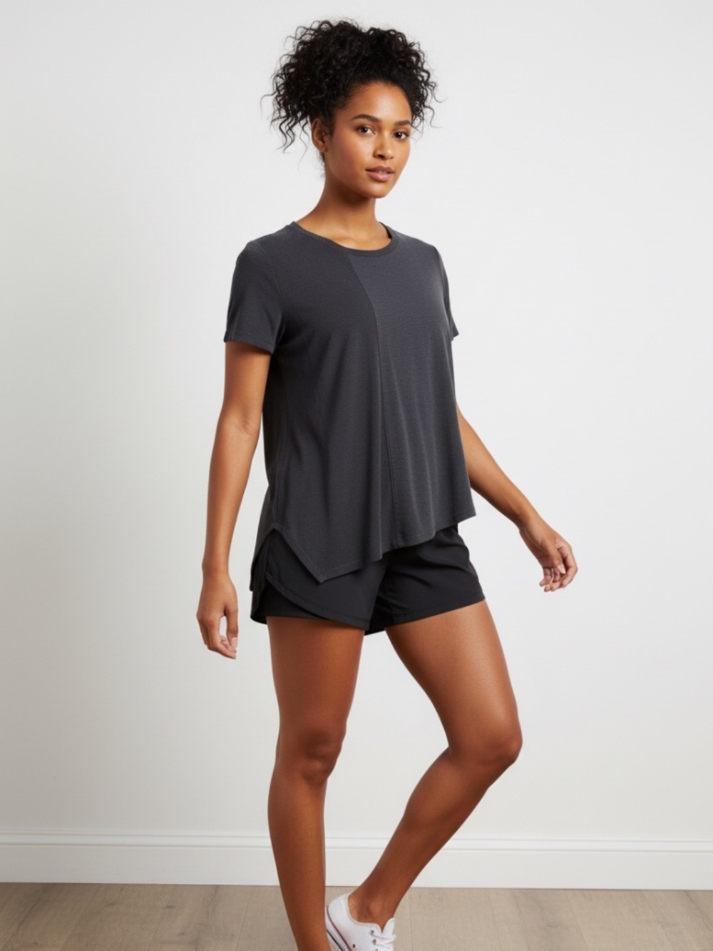 Athleta ribbed dark gray asymmetrical top size small